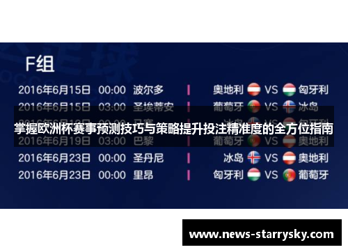 掌握欧洲杯赛事预测技巧与策略提升投注精准度的全方位指南